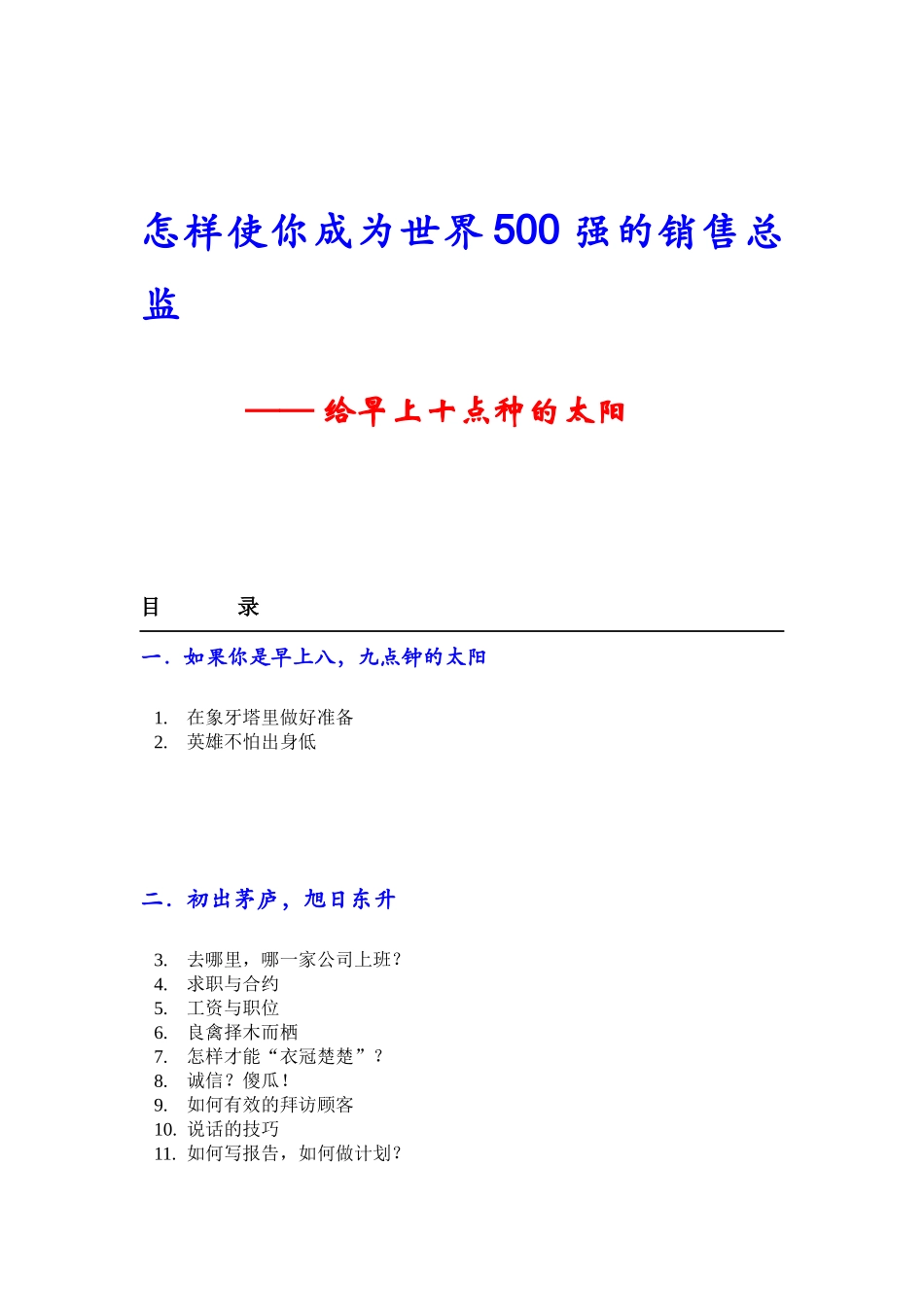怎样使你成为世界500强的销售总监(德记)_第1页