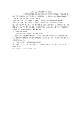 无财产无子女的离婚协议书专业版 