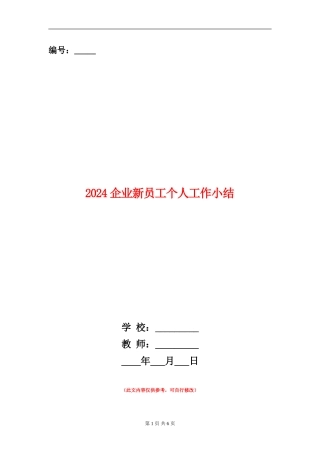 2024企业新员工个人工作小结