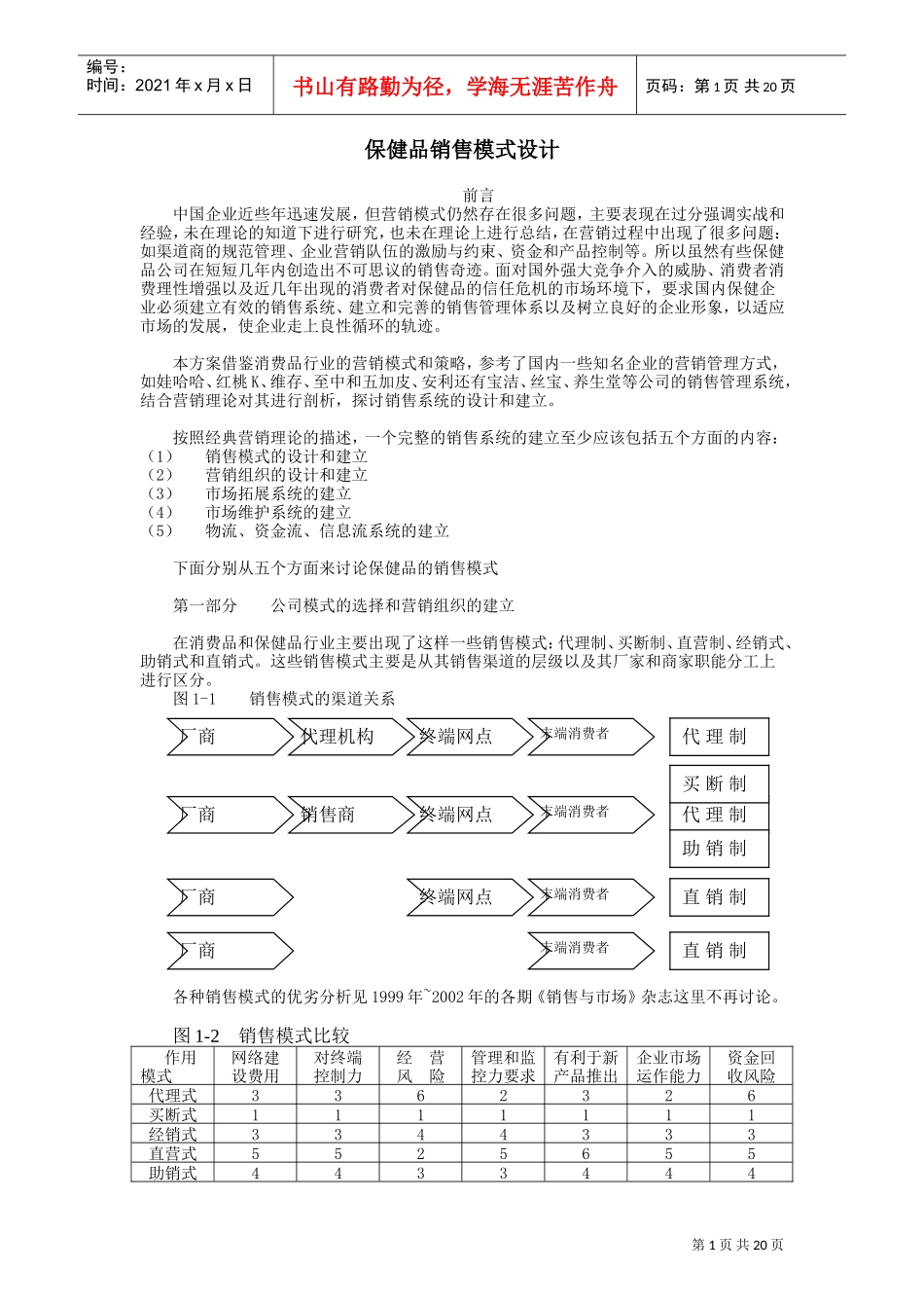 保健品销售模式设计(DOC22页)_第1页