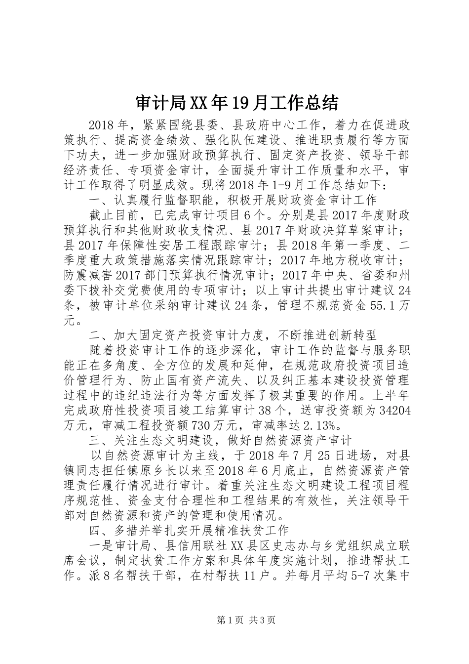 审计局XX年19月工作总结_第1页