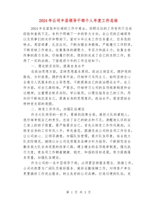 2024年公司中层领导干部个人年度工作总结