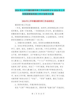 2024年上半年镇妇联年终工作总结范文与2024年上半年院团委宣传部工作计划范文汇编