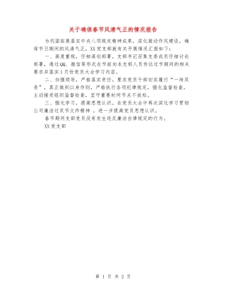 关于确保春节风清气正的情况报告