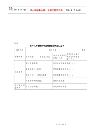 农村义务教育学生供餐情况调查表汇编