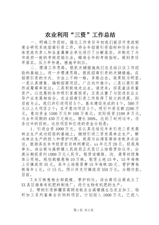 农业利用“三资”工作总结