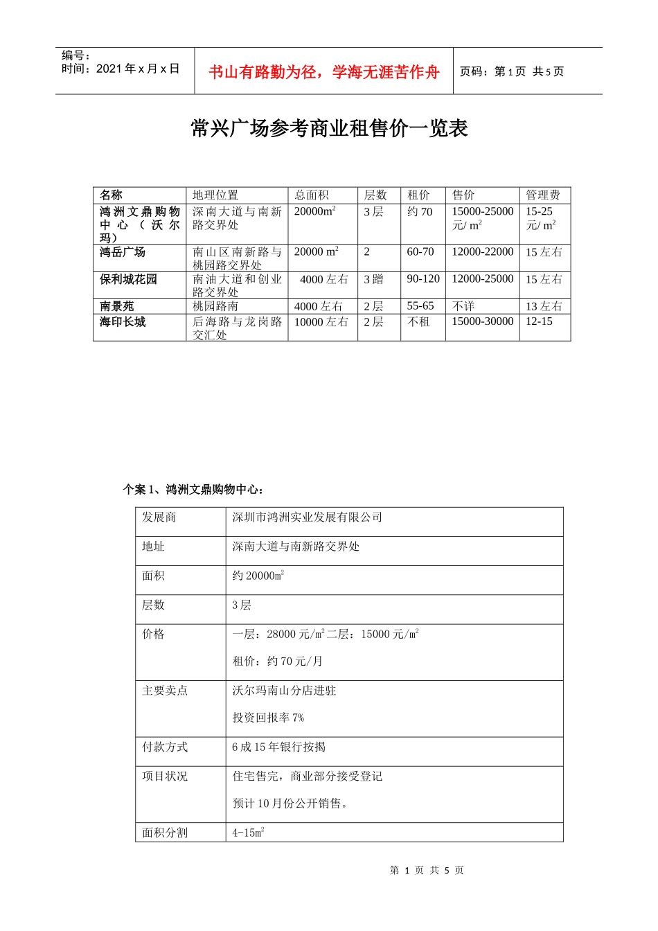 南山商铺租金售价_第1页