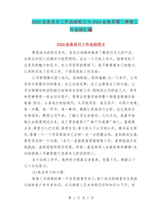 2024业务员月工作总结范文与2024业务员第三季度工作总结汇编