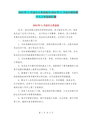 2024年11月会计人员总结与2024年11月会计师任职个人工作总结汇编
