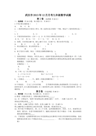 武汉市九年级12月考数学试卷 