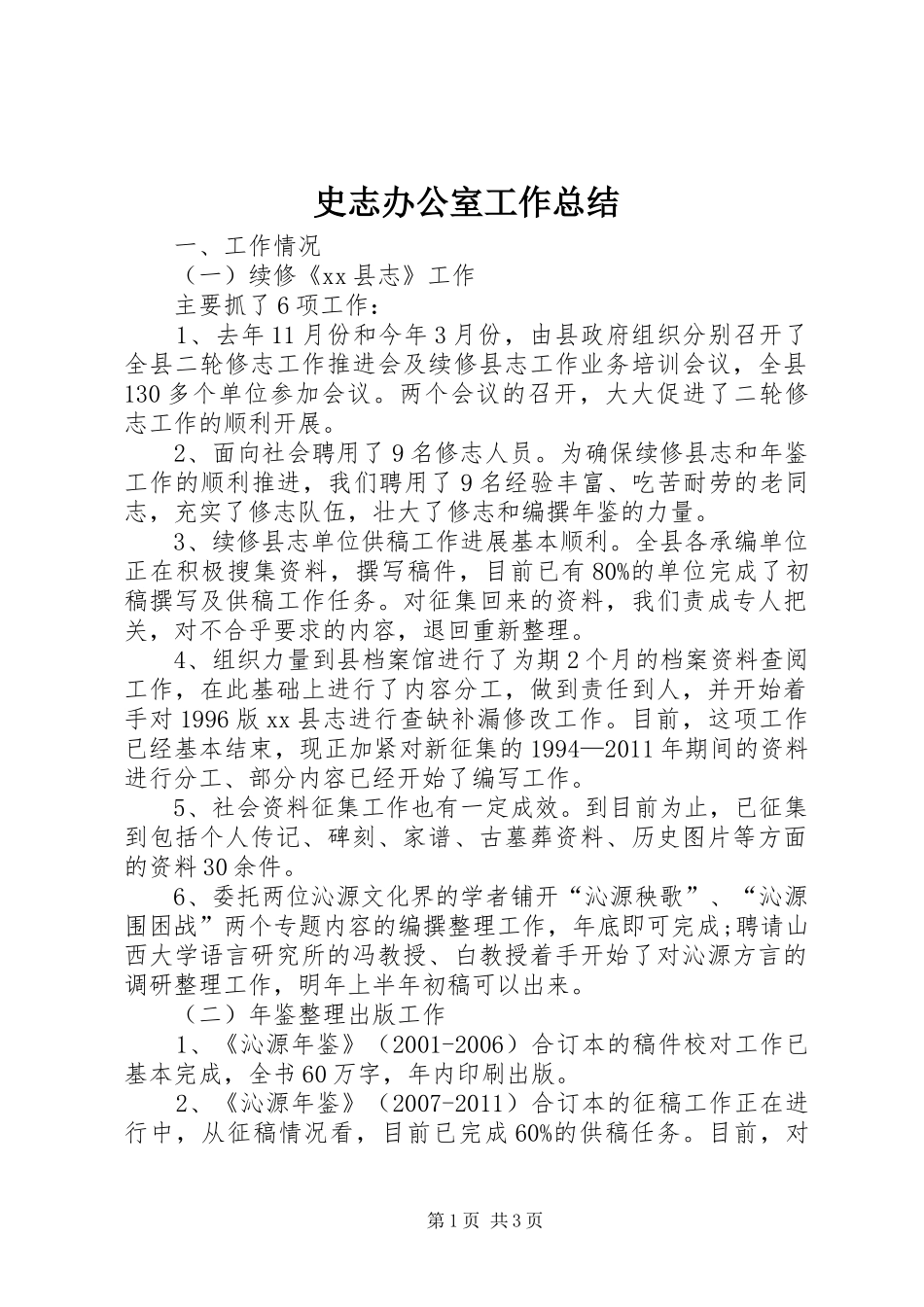 史志办公室工作总结_第1页