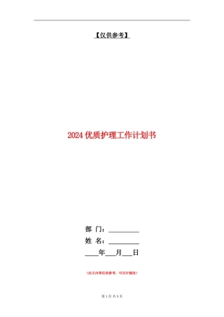 2024优质护理工作计划书1