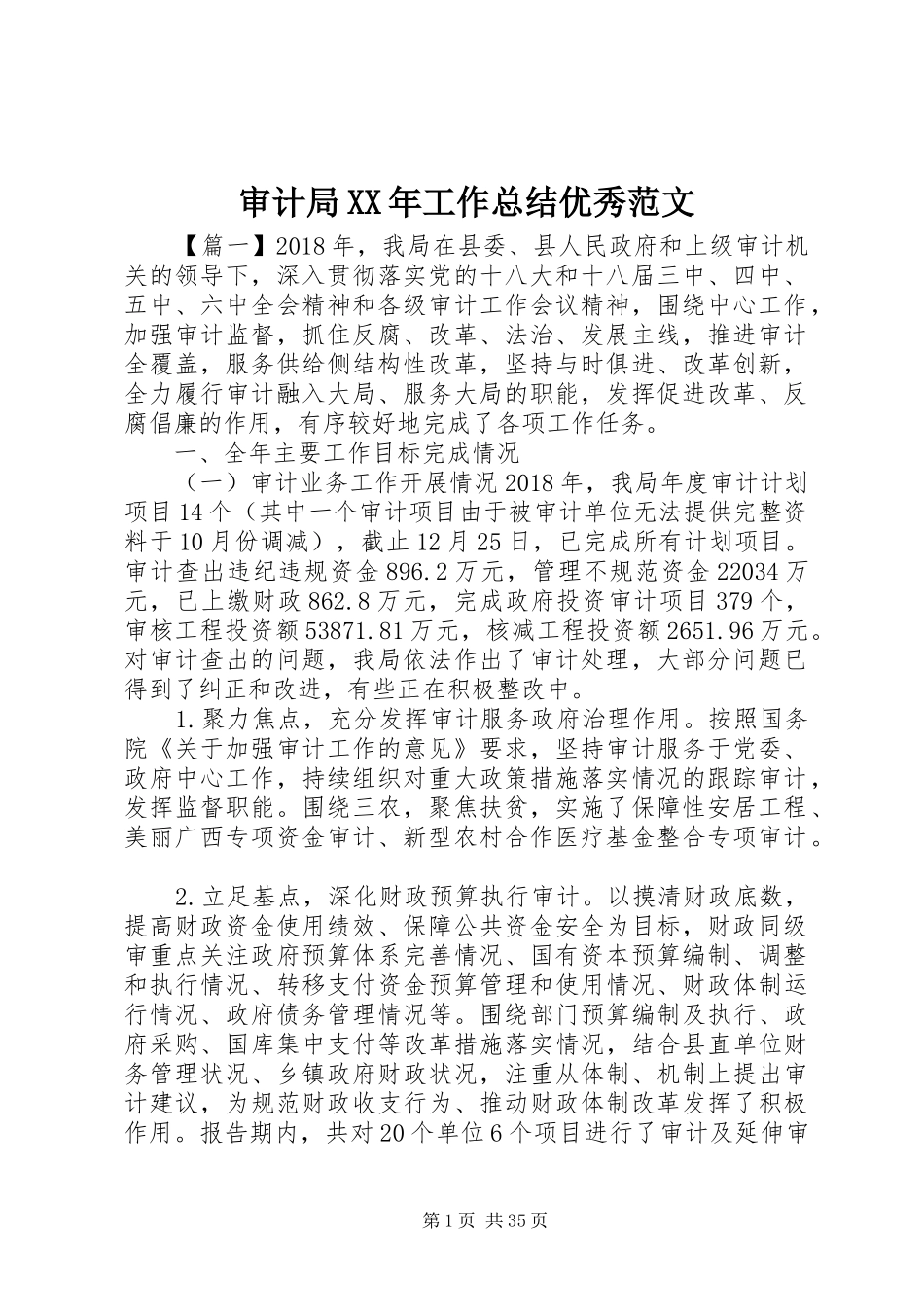 审计局XX年工作总结优秀范文_第1页