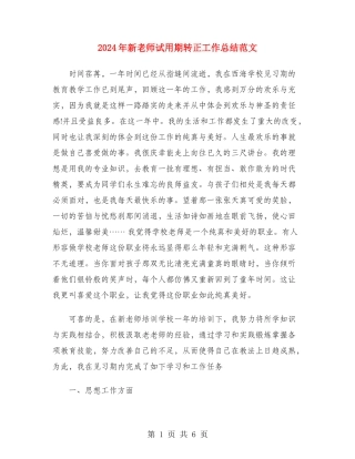 2024年新教师试用期转正工作总结范文