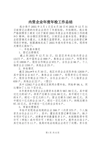 内资企业年度年检工作总结