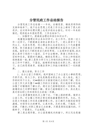 分管民政工作总结报告