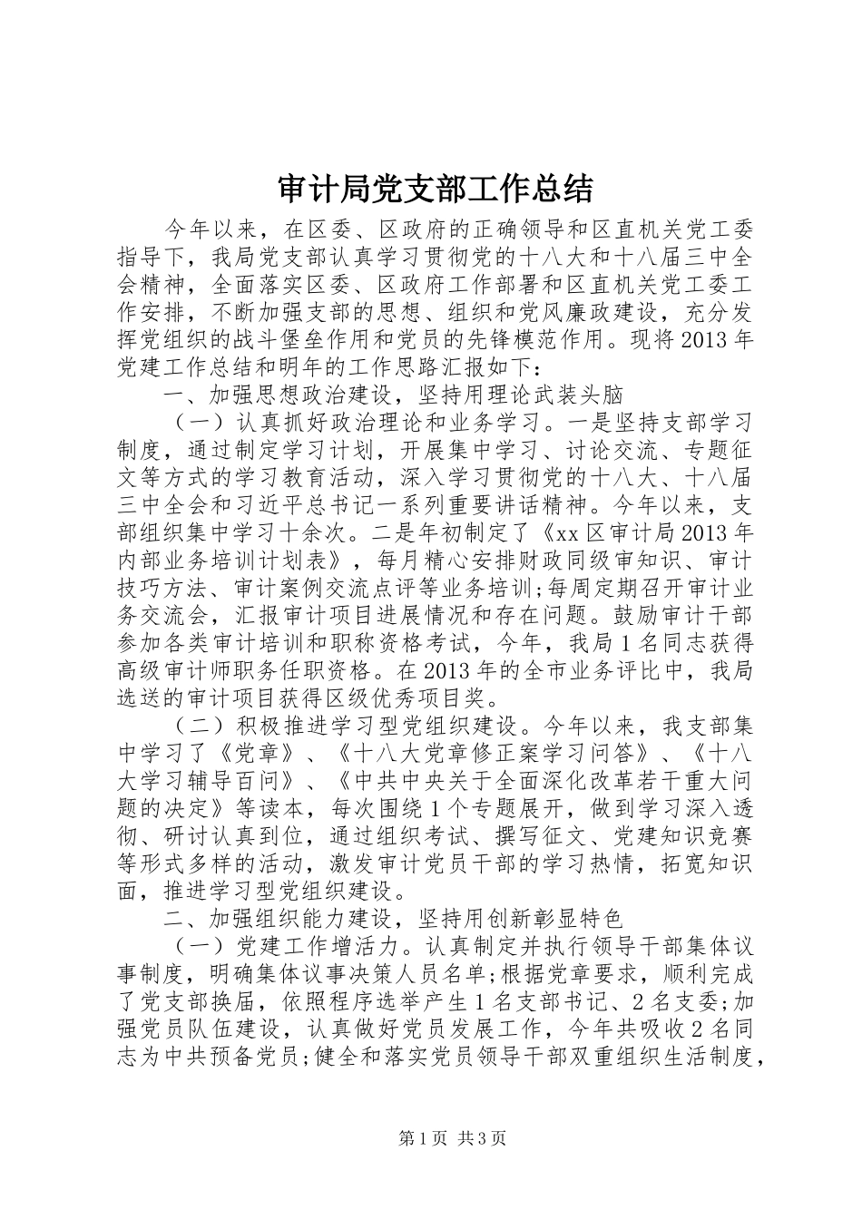 审计局党支部工作总结_第1页