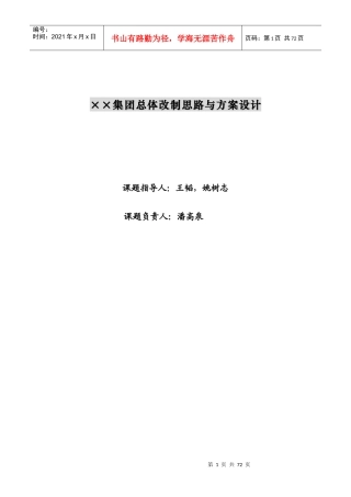 ××集团总体改制思路与方案设计