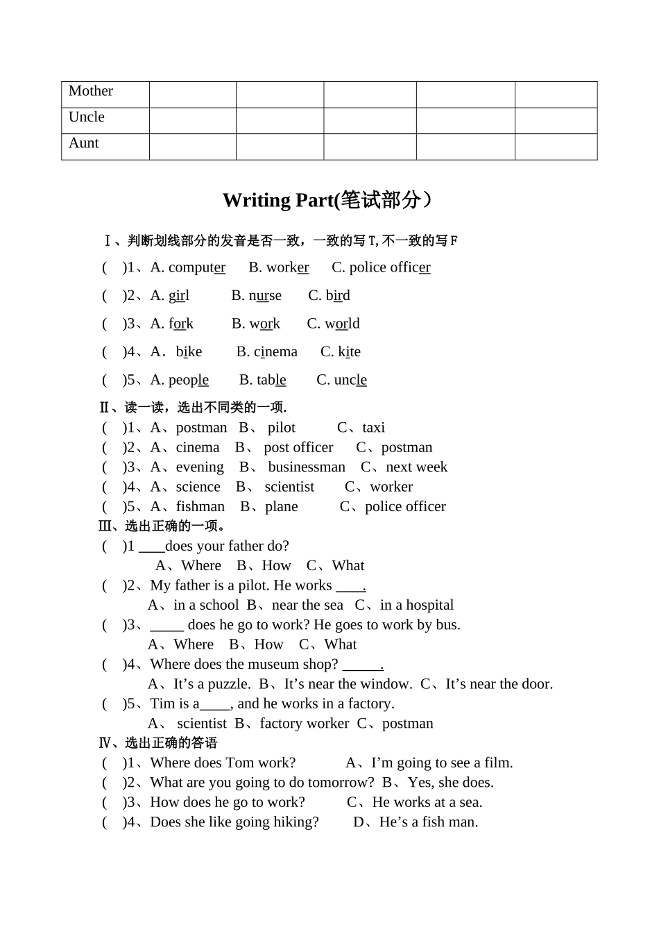新版PEP小学六年级英语第五单元测试题2 _第2页