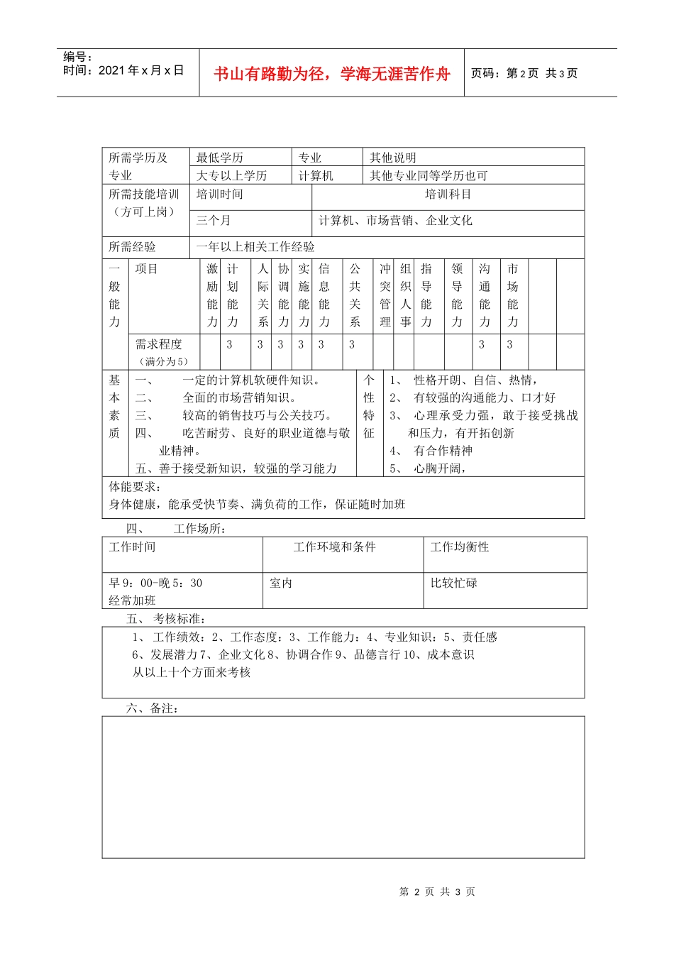 客户中心职务说明书（客户支持）_第2页