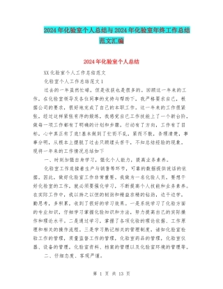 2024年化验室个人总结与2024年化验室年终工作总结范文汇编