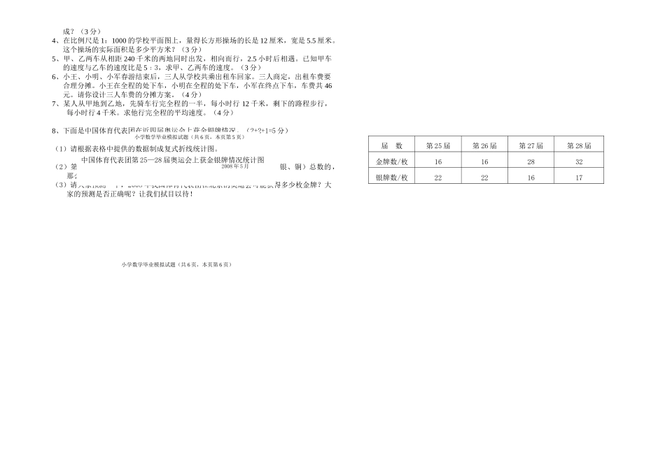 沿江小学20数学模拟试卷新课标人教版 _第2页