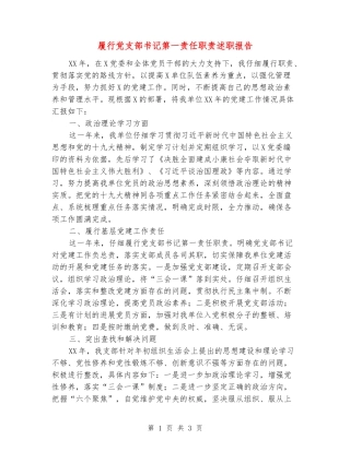 履行党支部书记第一责任职责述职报告