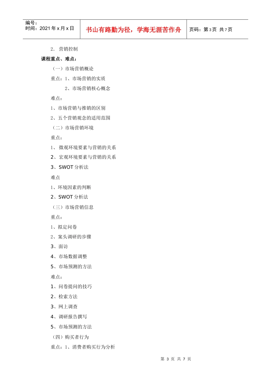 市场营销学课程教学大纲(营销与策划专业)_第3页
