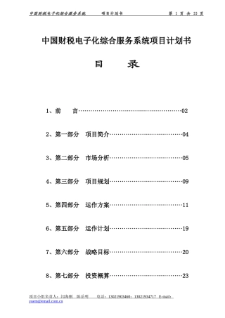 中国财税电子化综合服务系统项目计划书（资料）