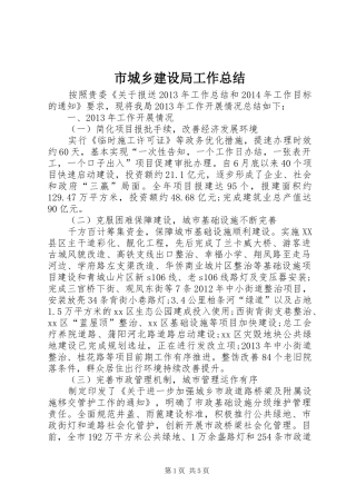 市城乡建设局工作总结