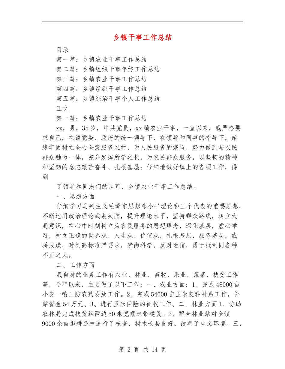 乡镇干事工作总结_第2页