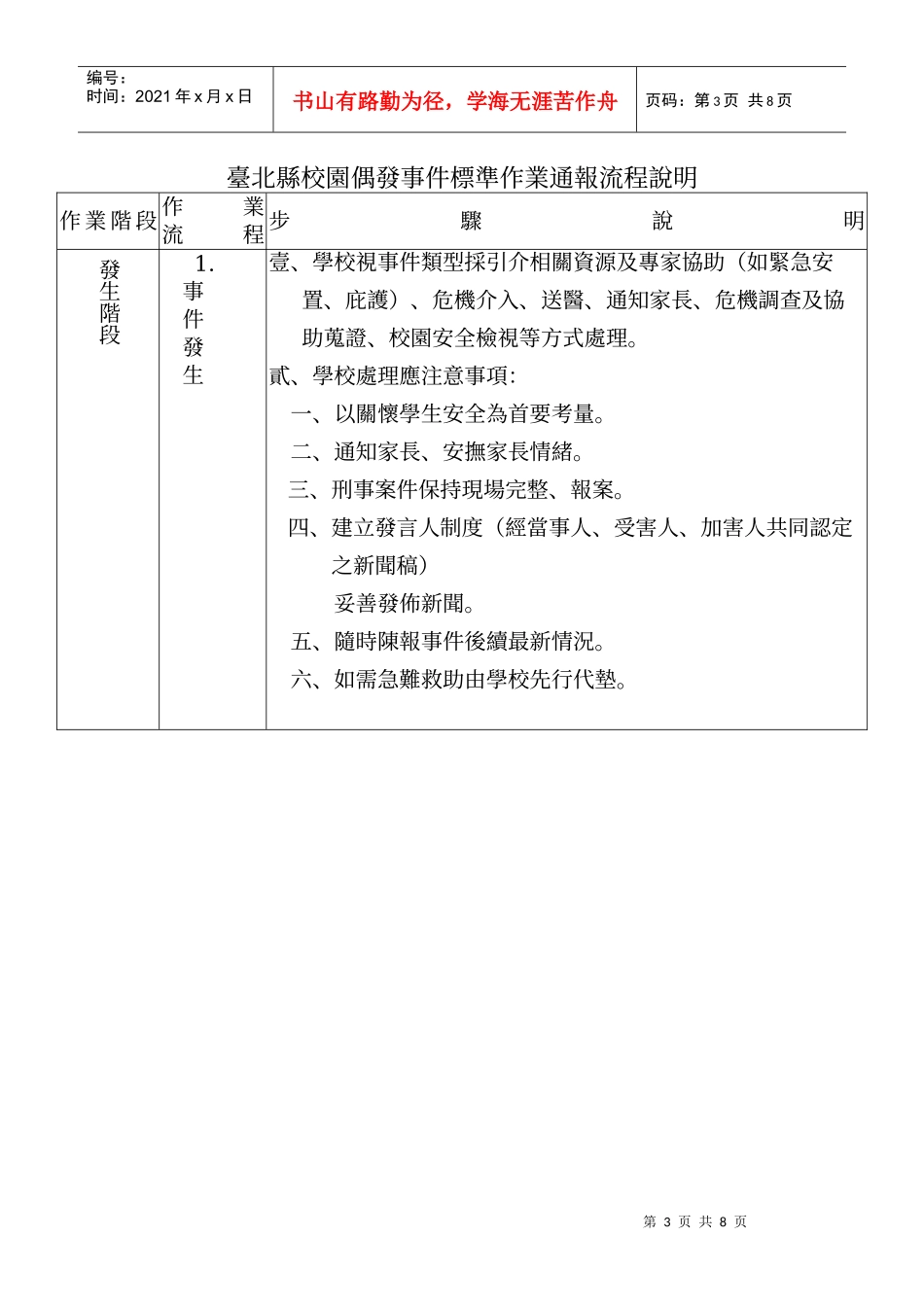台北县新店市龟山国民小学偶发事件危机处理办法_第3页