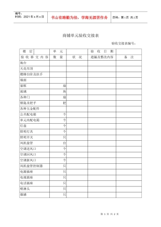 商铺单元验收交接表