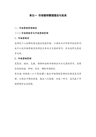 单元一 市场营销管理理念与实务