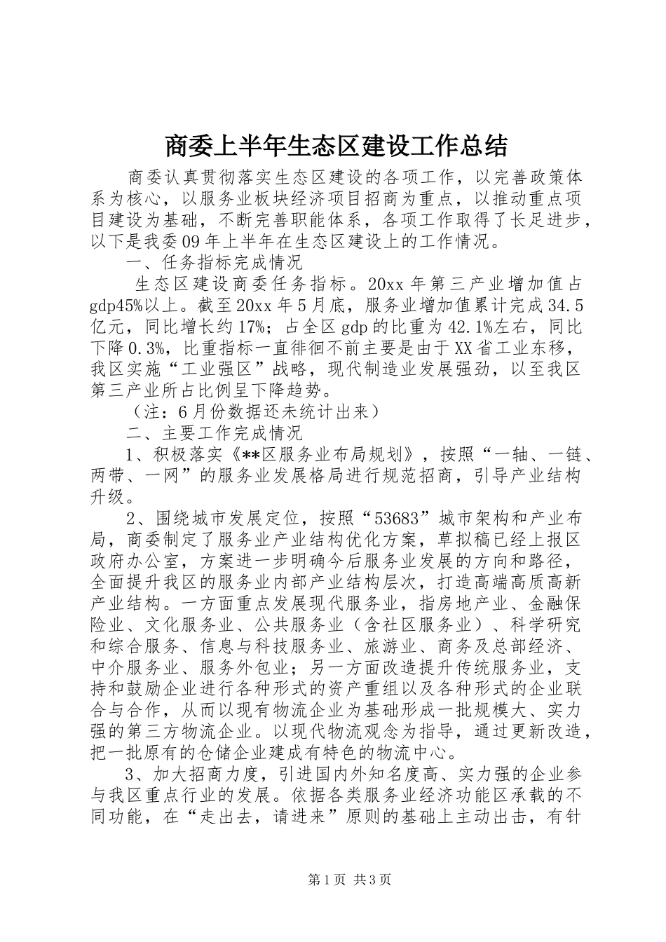 商委上半年生态区建设工作总结_第1页