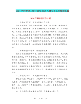 2024产科护理工作计划与2024人事专员工作规划汇编