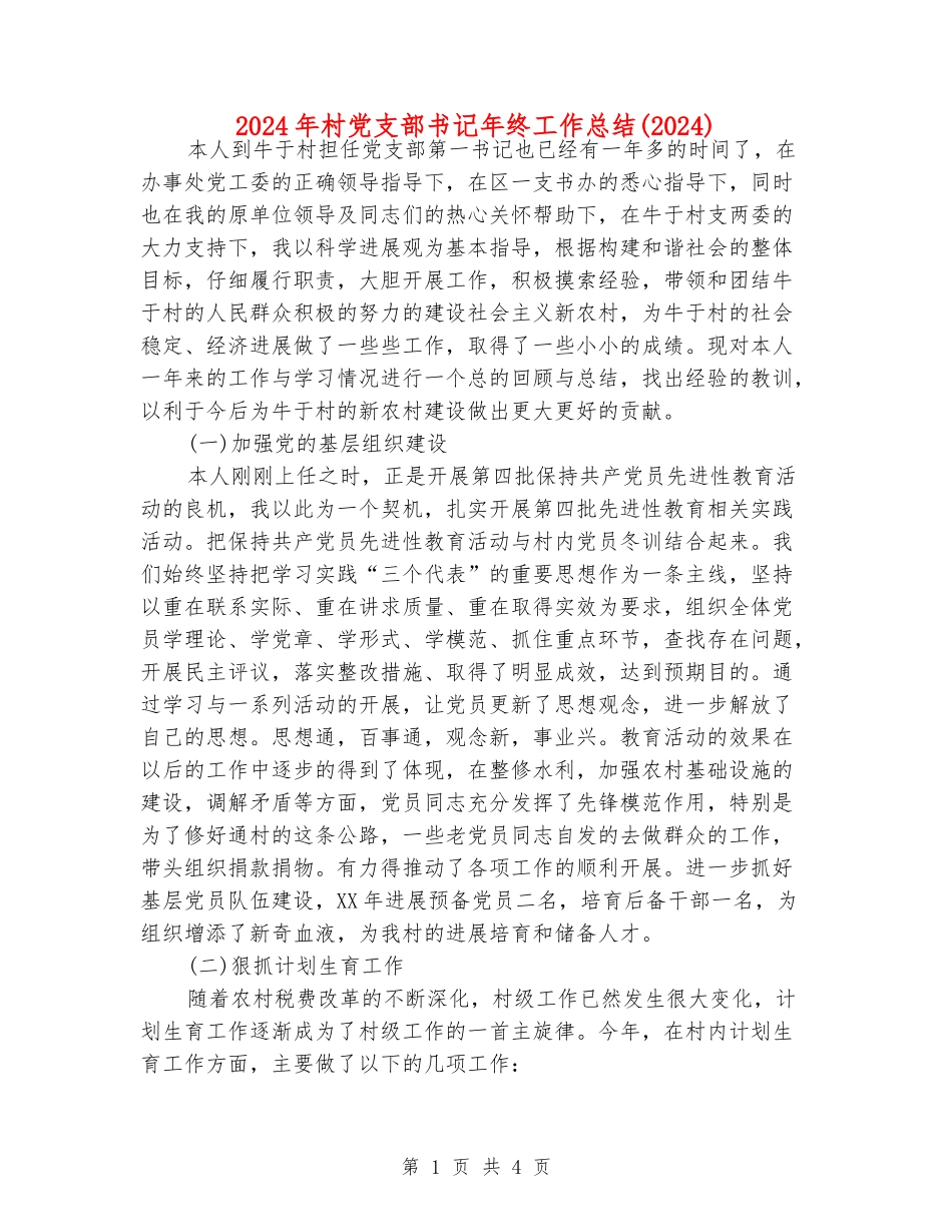 2024年村党支部书记年终工作总结_第1页