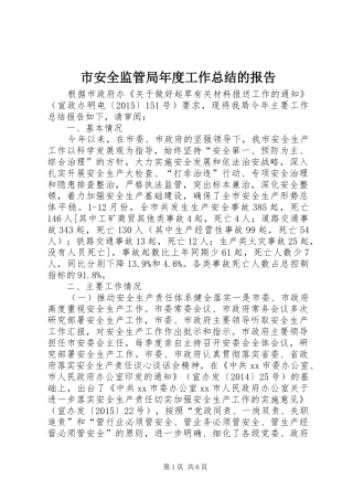 市安全监管局年度工作总结的报告