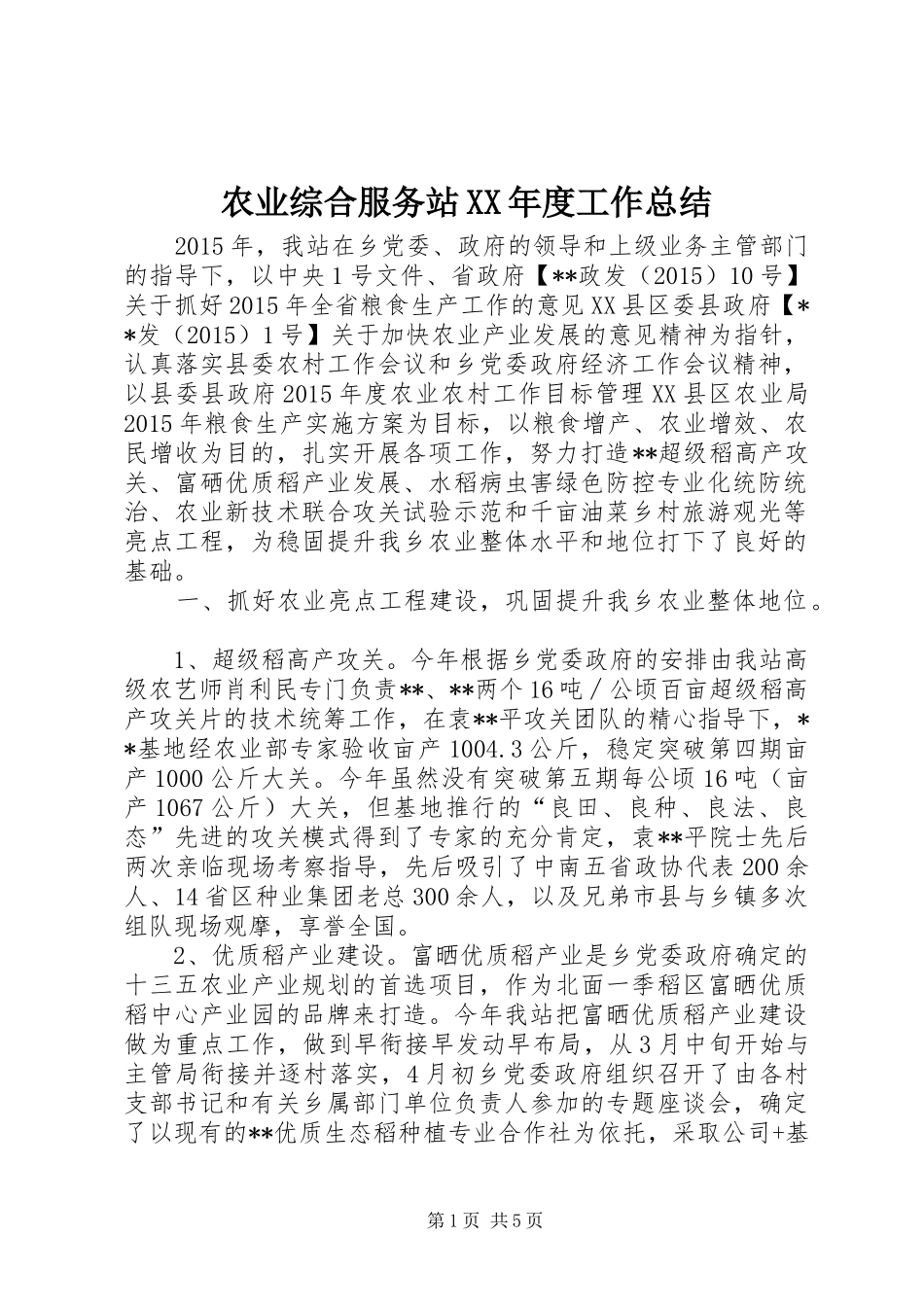 农业综合服务站XX年度工作总结_第1页