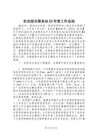 农业综合服务站XX年度工作总结