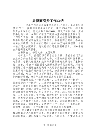 局招商引资工作总结