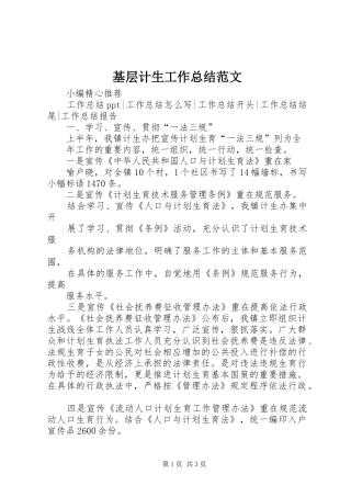 基层计生工作总结范文