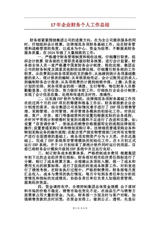 17年企业财务个人工作总结
