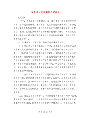 民政单位党风廉洁自查报告