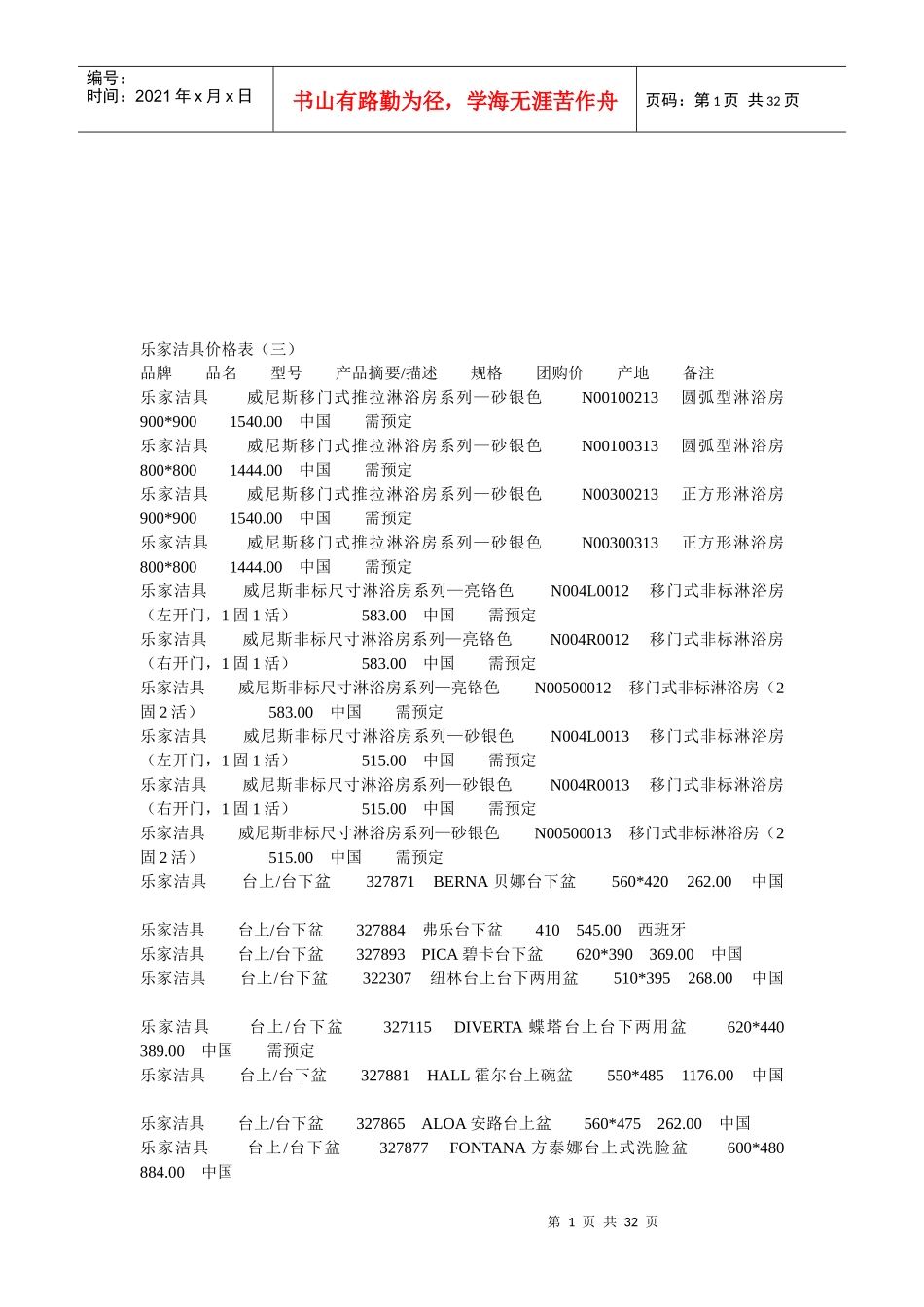 乐家洁具价格表汇编_第1页