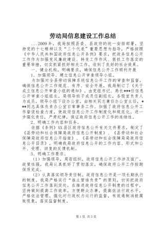 劳动局信息建设工作总结