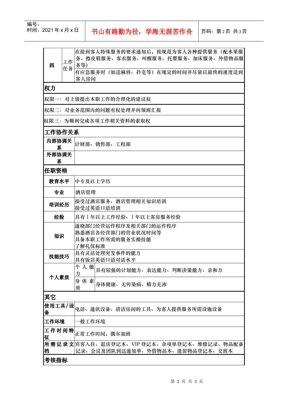 客房服务中心服务组岗位说明_第2页