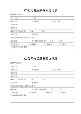 售后部所有表格