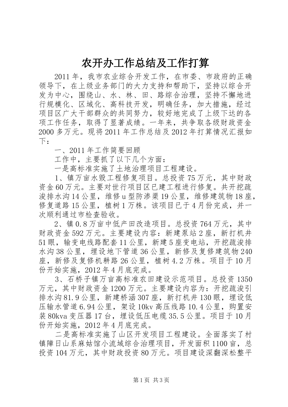 农开办工作总结及工作打算_第1页