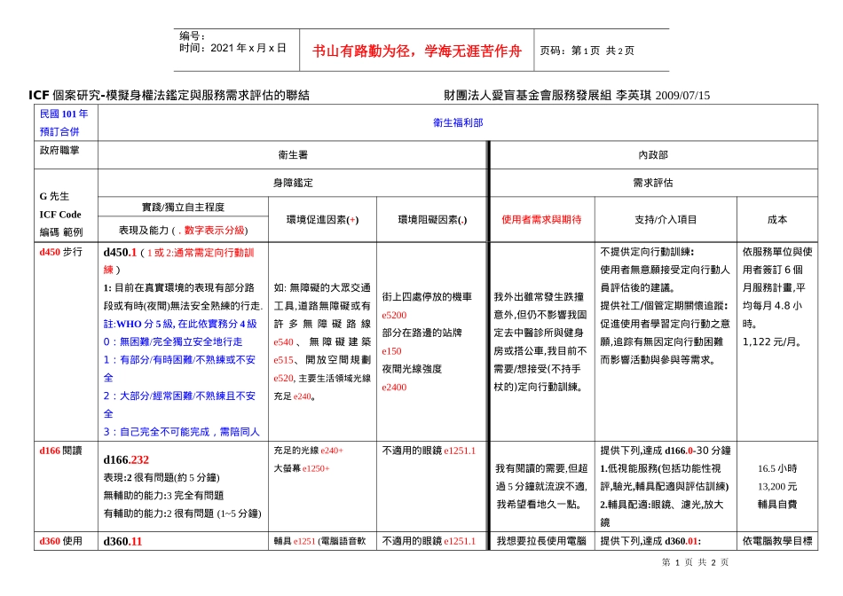 ICF个案研究-模拟身权法鉴定与服务需求评估的联结_第1页